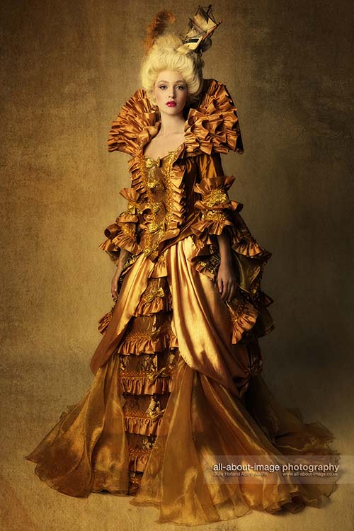 Stunning period gold Masquerade dress for Phantom of the opera