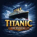 Titanic The Musical costume hire logo featuring RMS Titanic at sea