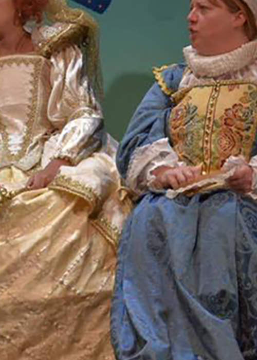 Queen Elizabeth and Nursie. Scene form Blackadder. Stunning period costumes for hire.
