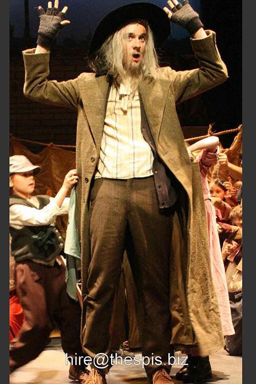 Oliver- Fagin costume-Large hat with distressed long coat, fingerless gloves